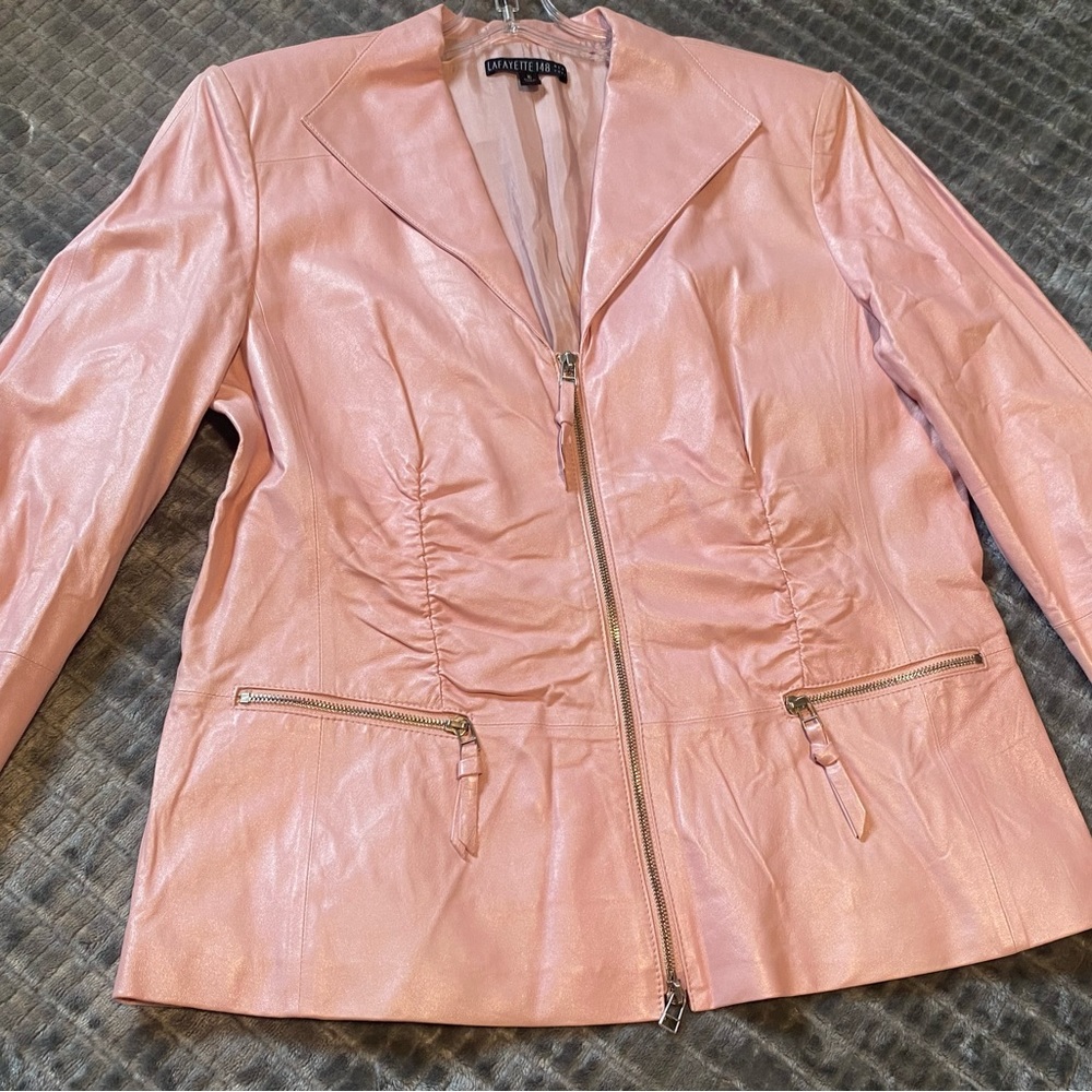 Pink silk leather jacket Size 16